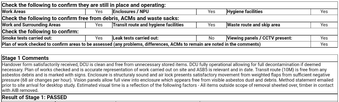 Stage 1 inspection Q&A documentation