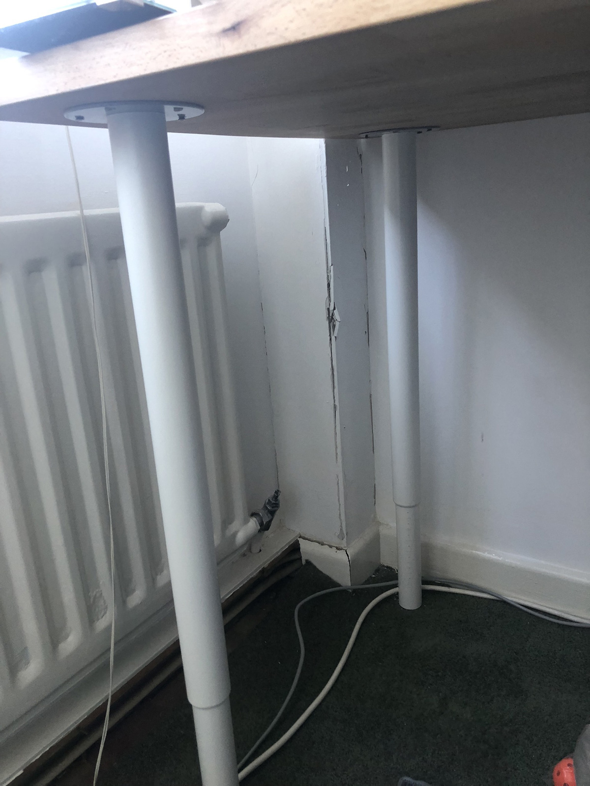 View beneath desk showing bolster marks on vertical boxing - this was the AIB section where problems started