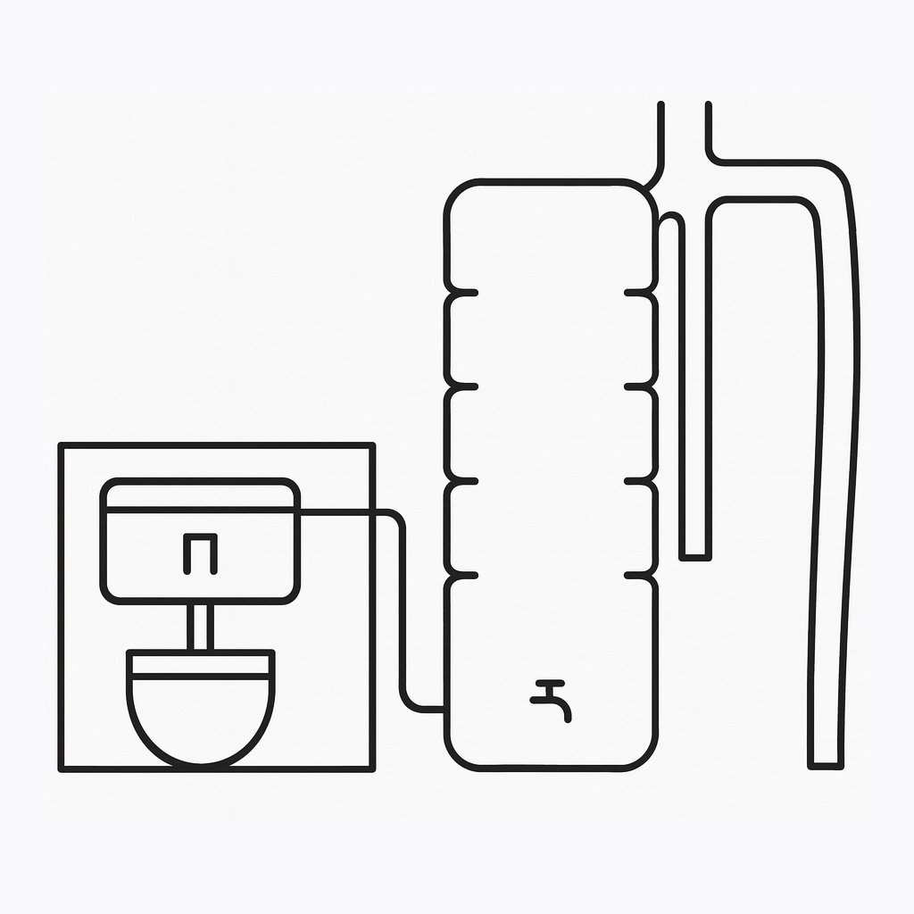 Whiteboard diagram showing rainwater harvesting system layout