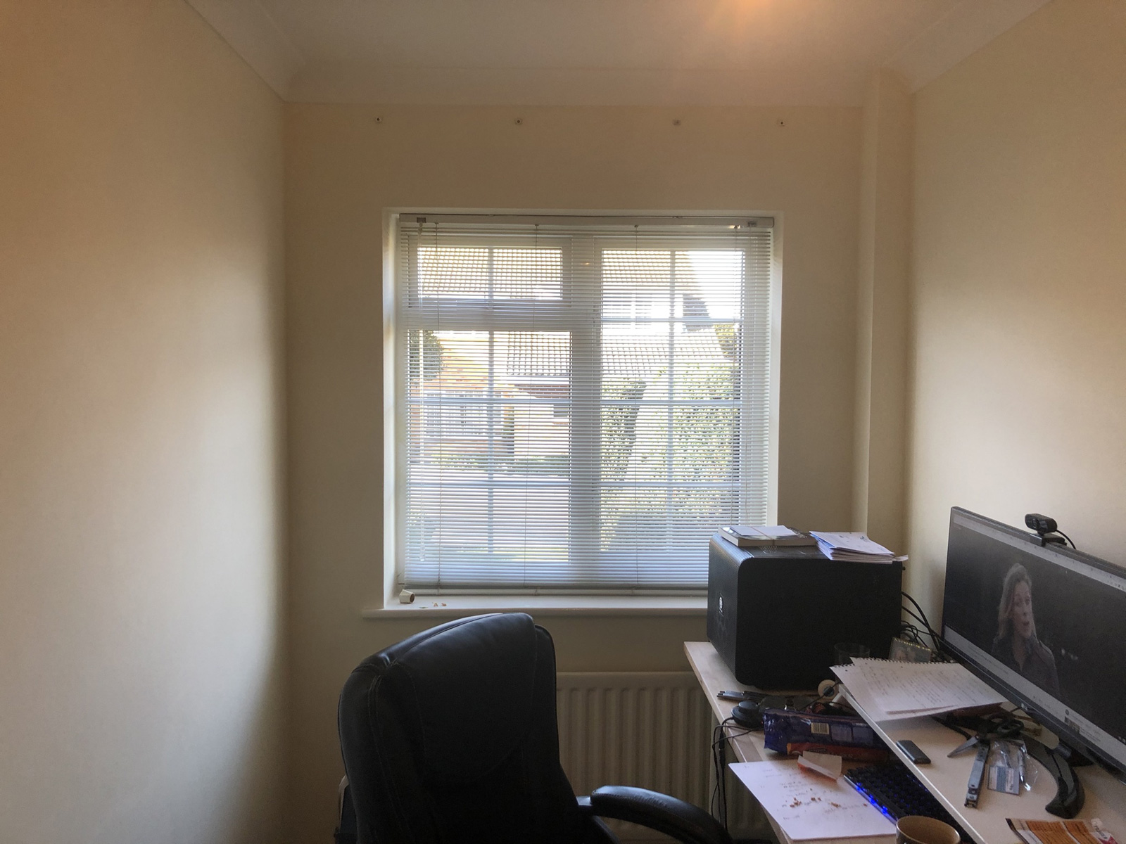 Home office in March 2021 before asbestos discovery - boxing around pipes looked completely innocent