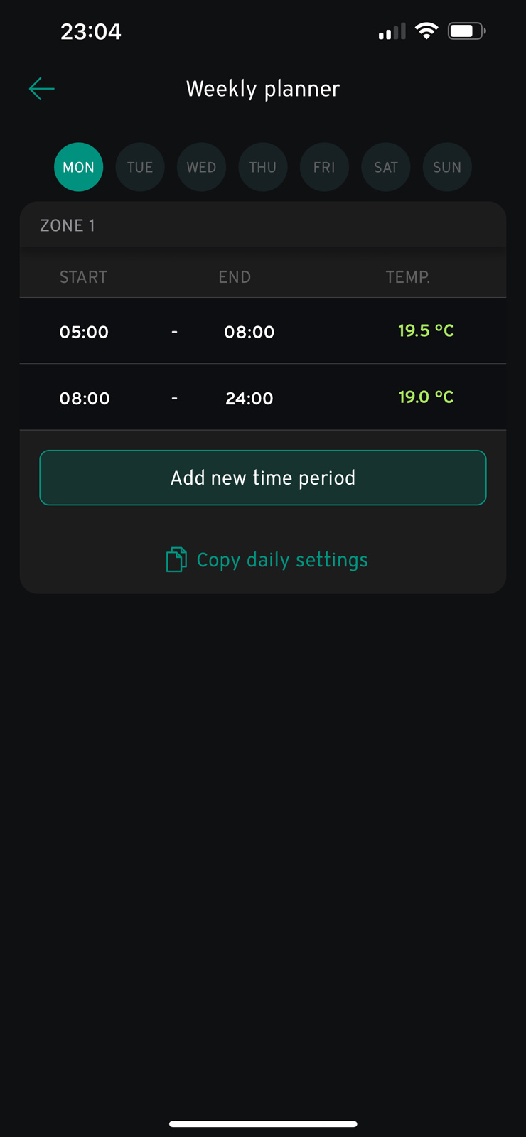 myVAILLANT app temperature and schedule controls