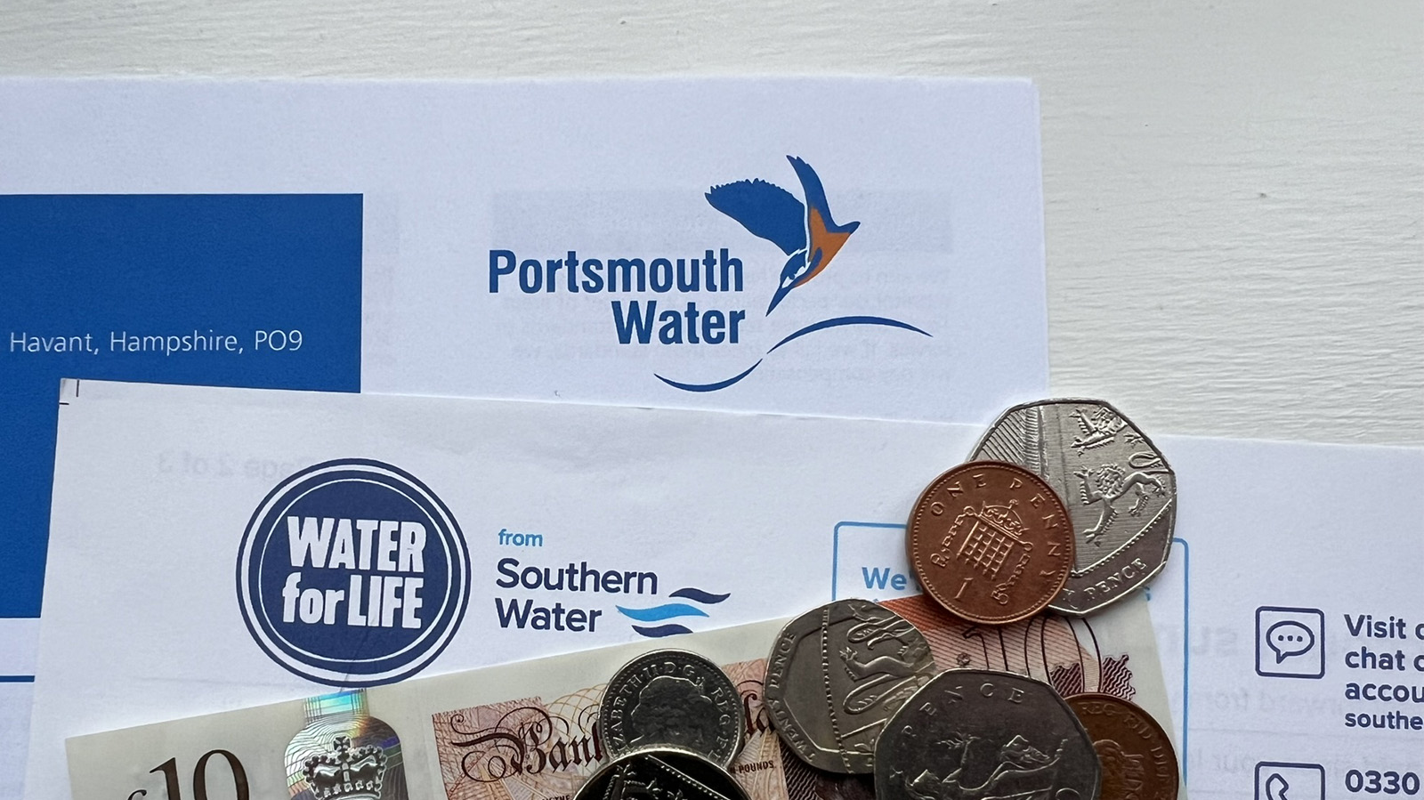 Portsmouth Water tariff comparison showing meter vs unmetered billing changes
